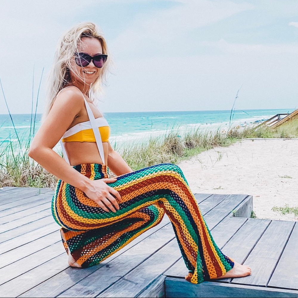 F21 crochet stripe pant